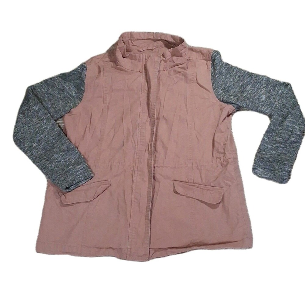 LOVE TREE JACKET WOMENS LARGE MAUVE PINK GRAY KNIT SLEEVE LIGHTWEIGHT ZIP CARGO